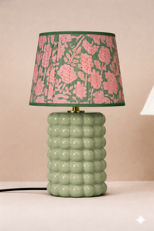 Blush Bubble Ceramic Table Lamp with Printed Fabric Shade
