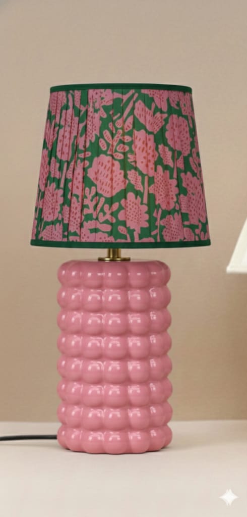 Blush Bubble Ceramic Table Lamp with Printed Fabric Shade